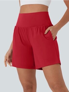 Halara SoftlyZero Airy Yoga Shorts Salsa Red High Waisted Cool Touch Fully Lined